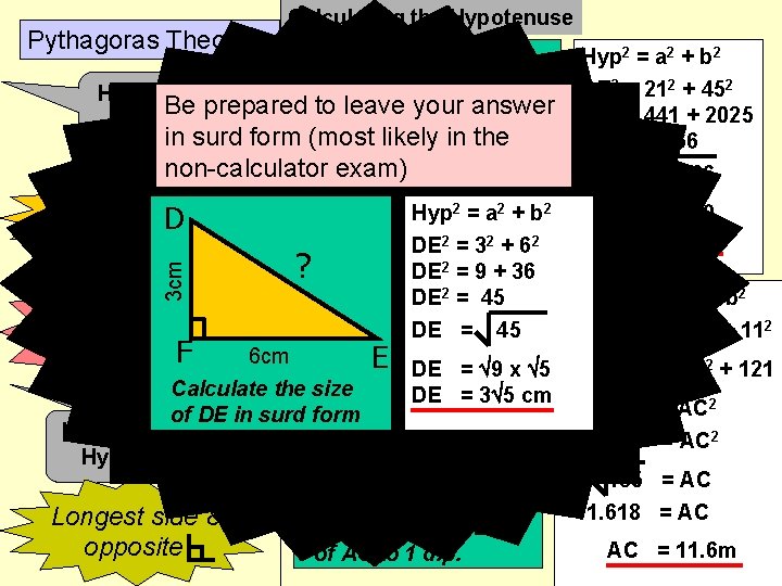 Pythagoras Theorem Calculating the Hypotenuse D How to spot a Be prepared to leave