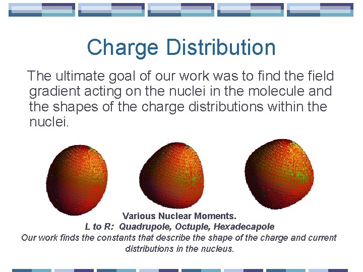 Charge Distribution The ultimate goal of our work was to find the field gradient