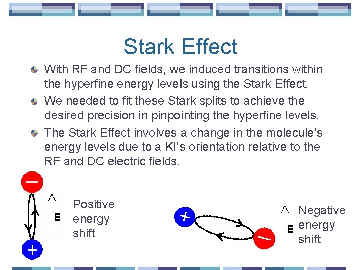 Stark Effect With RF and DC fields, we induced transitions within the hyperfine energy