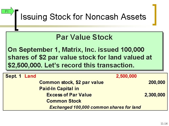P 1 Issuing Stock for Noncash Assets Par Value Stock On September 1, Matrix,