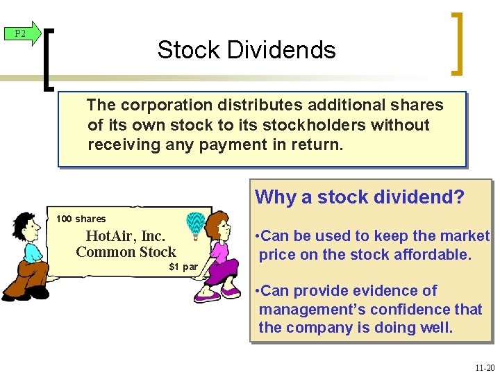 P 2 Stock Dividends The corporation distributes additional shares of its own stock to