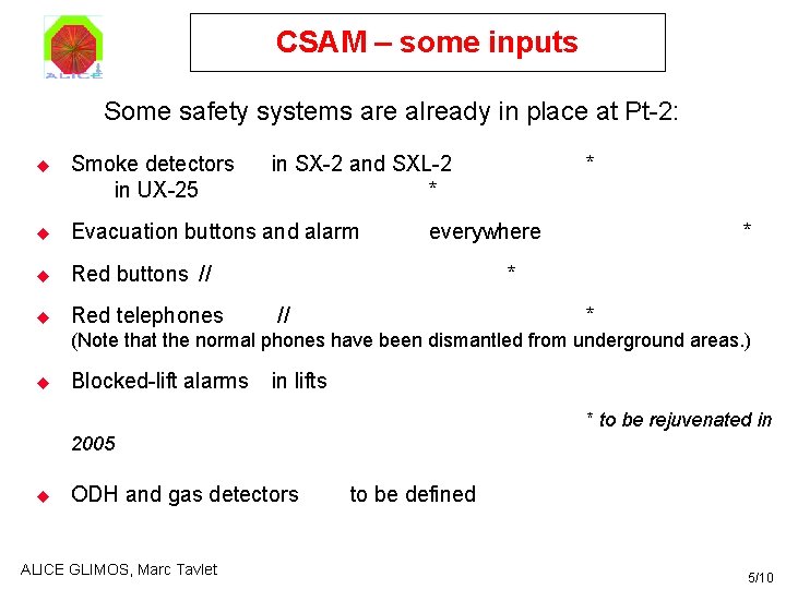 CSAM – some inputs Some safety systems are already in place at Pt-2: u CSAM – some inputs Some safety systems are already in place at Pt-2: u