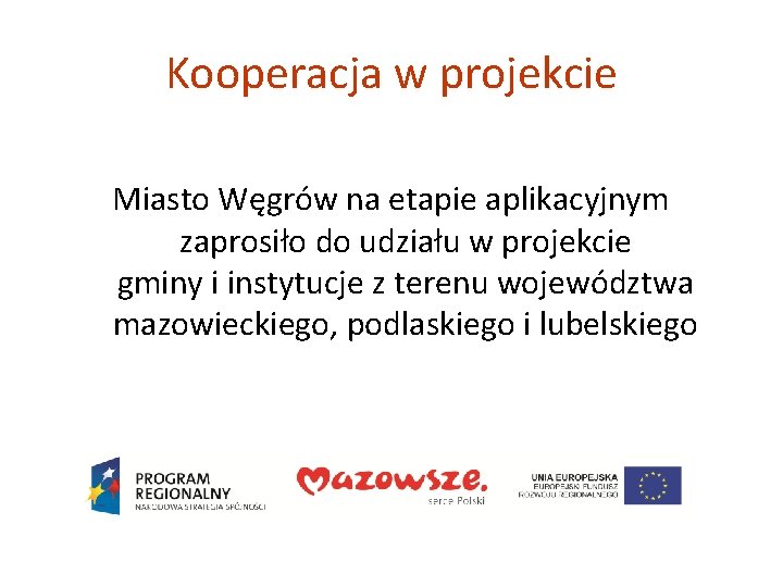 Kooperacja w projekcie Miasto Węgrów na etapie aplikacyjnym zaprosiło do udziału w projekcie gminy