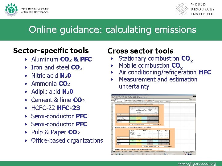 Online guidance: calculating emissions Sector-specific tools • • • Aluminum CO 2 & PFC