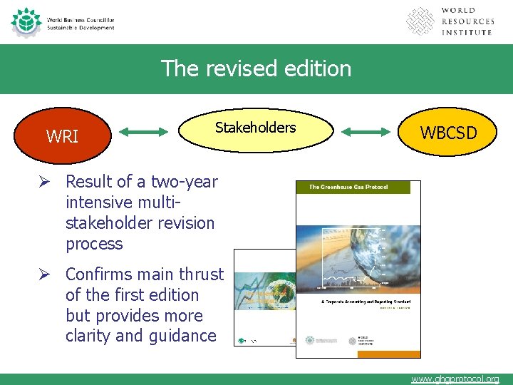 The revised edition WRI Stakeholders WBCSD Ø Result of a two-year intensive multistakeholder revision