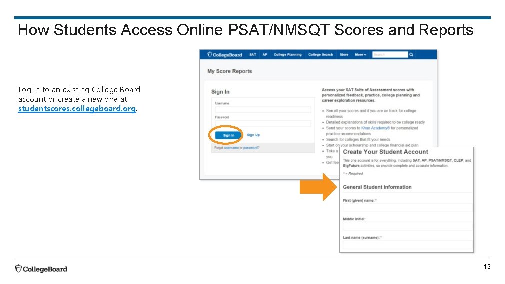 How Students Access Online PSAT/NMSQT Scores and Reports Log in to an existing College How Students Access Online PSAT/NMSQT Scores and Reports Log in to an existing College