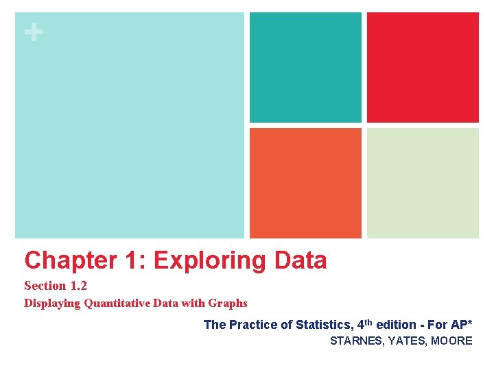 + Chapter 1: Exploring Data Section 1. 2 Displaying Quantitative Data with Graphs The