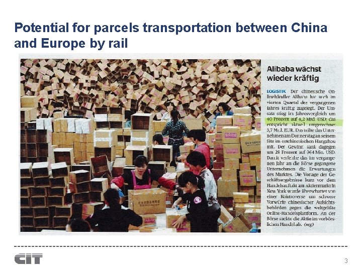 Potential for parcels transportation between China and Europe by rail 3 