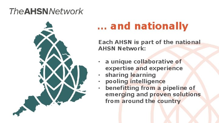 … and nationally Each AHSN is part of the national AHSN Network: • a