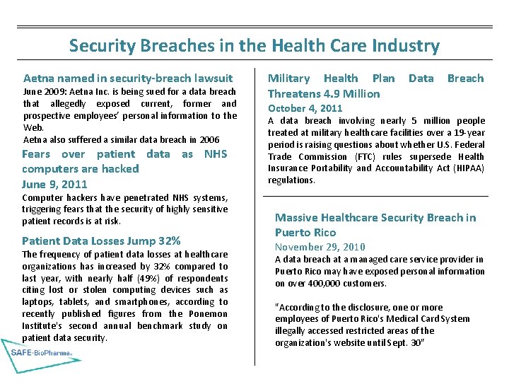 Security Breaches in the Health Care Industry Aetna named in security-breach lawsuit June 2009: Security Breaches in the Health Care Industry Aetna named in security-breach lawsuit June 2009: