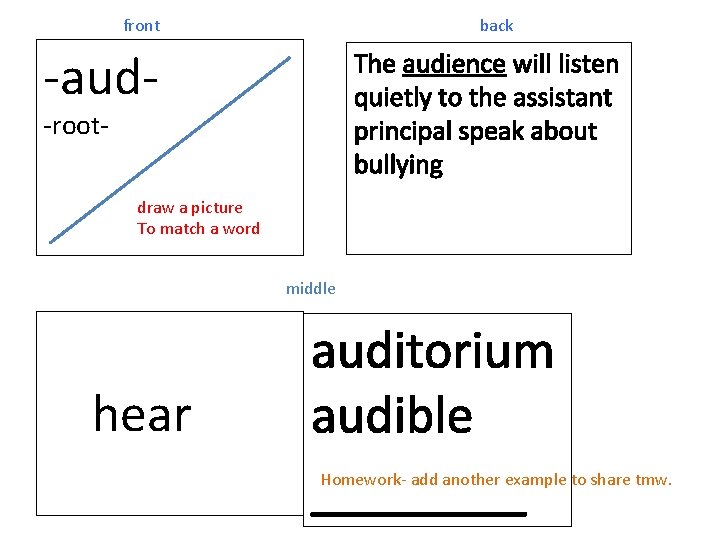 front back -aud- The audience will listen quietly to the assistant principal speak about