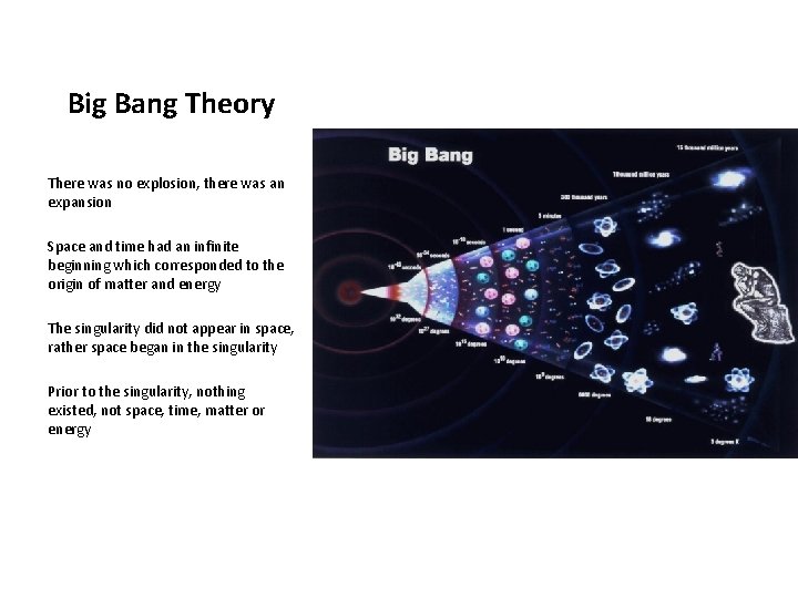 Big Bang Theory There was no explosion, there was an expansion Space and time