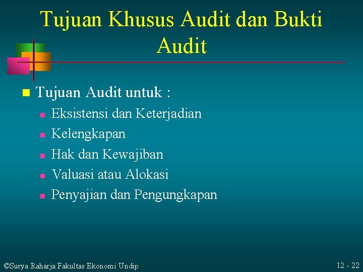 Tujuan Khusus Audit dan Bukti Audit n Tujuan Audit untuk : n n n Tujuan Khusus Audit dan Bukti Audit n Tujuan Audit untuk : n n n