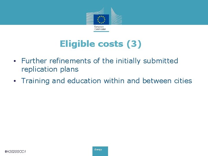 Eligible costs (3) • Further refinements of the initially submitted replication plans • Training