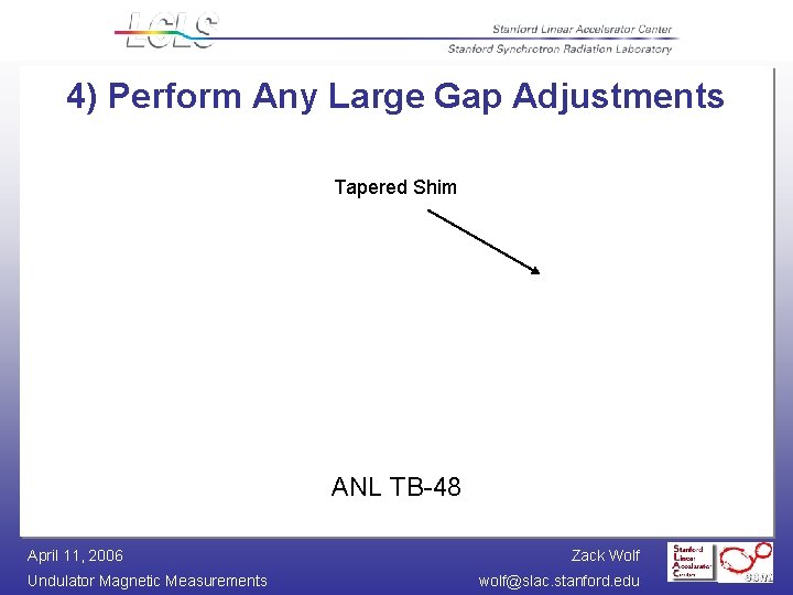 4) Perform Any Large Gap Adjustments Tapered Shim ANL TB-48 April 11, 2006 Undulator
