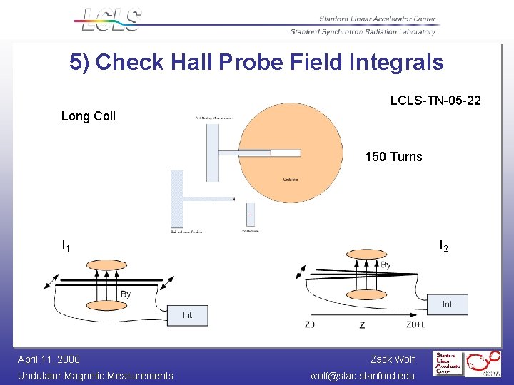 5) Check Hall Probe Field Integrals LCLS-TN-05 -22 Long Coil 150 Turns I 1