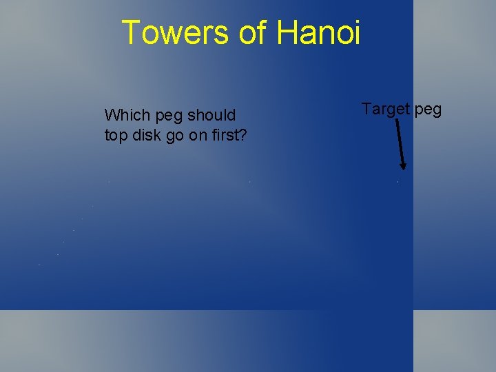Towers of Hanoi Which peg should top disk go on first? Target peg 