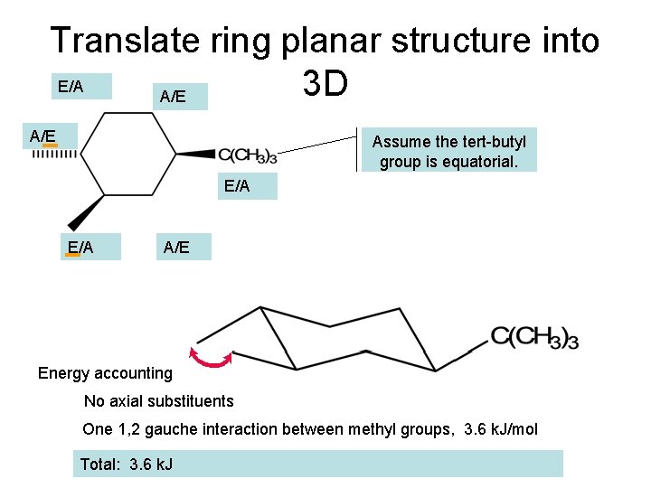 Translate ring planar structure into E/A 3 D A/E Assume the tert-butyl group is