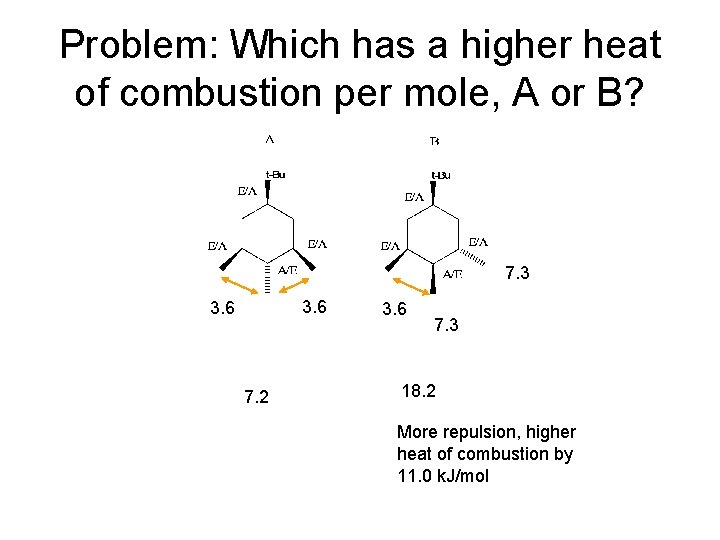 Problem: Which has a higher heat of combustion per mole, A or B? 7.
