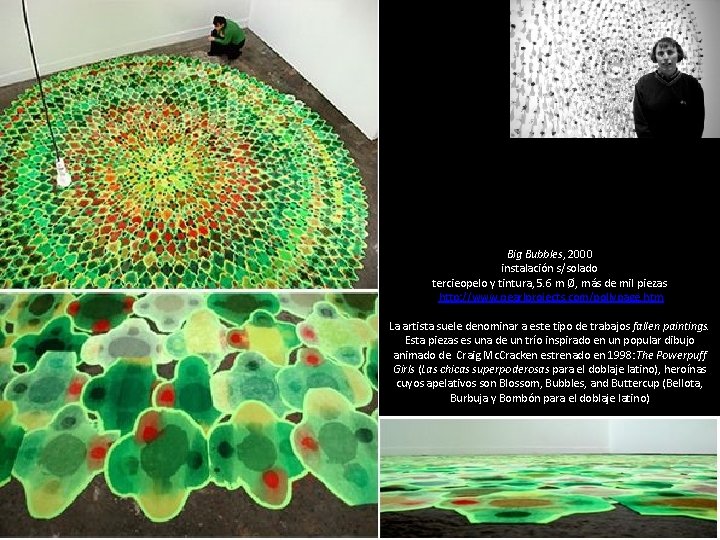 Polly Apfelbaum Abington, Pennsylvania, 1955 Big Bubbles, 2000 instalación s/solado tercieopelo y tintura, 5.