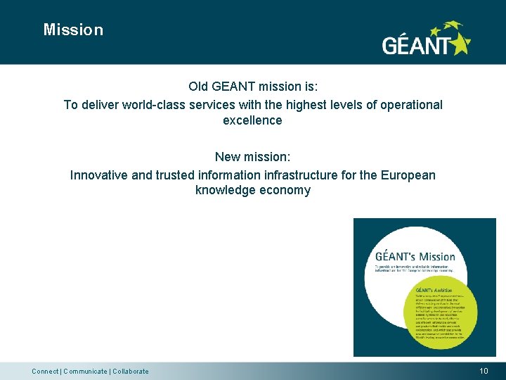 Mission Old GEANT mission is: To deliver world-class services with the highest levels of