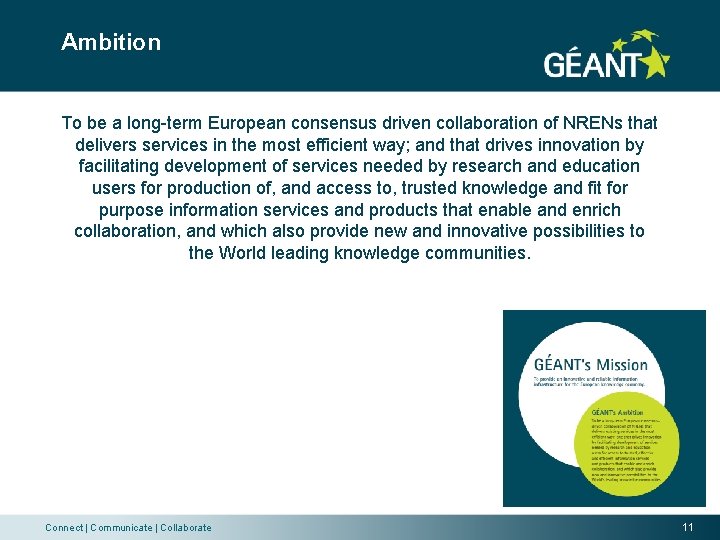 Ambition To be a long-term European consensus driven collaboration of NRENs that delivers services