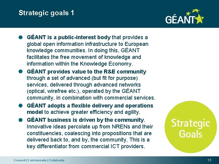 Strategic goals 1 GÉANT is a public-interest body that provides a global open information