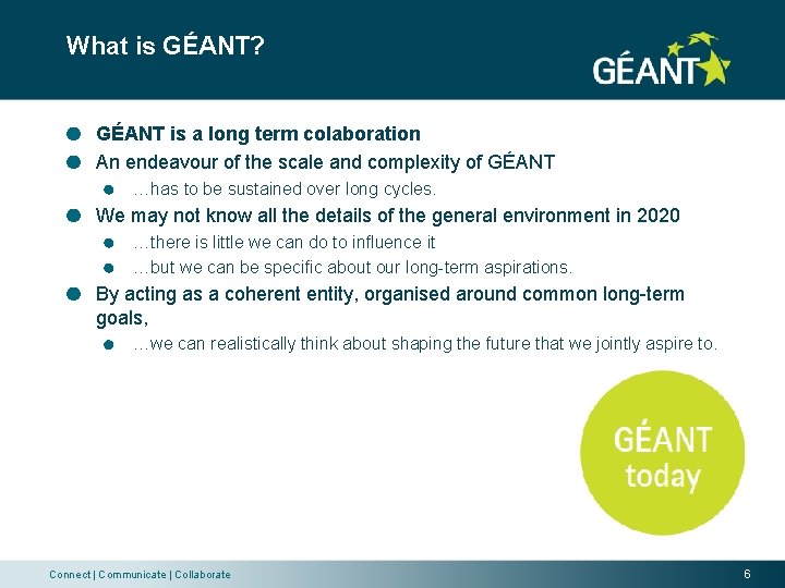 What is GÉANT? GÉANT is a long term colaboration An endeavour of the scale
