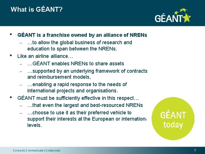What is GÉANT? • • • GÉANT is a franchise owned by an alliance