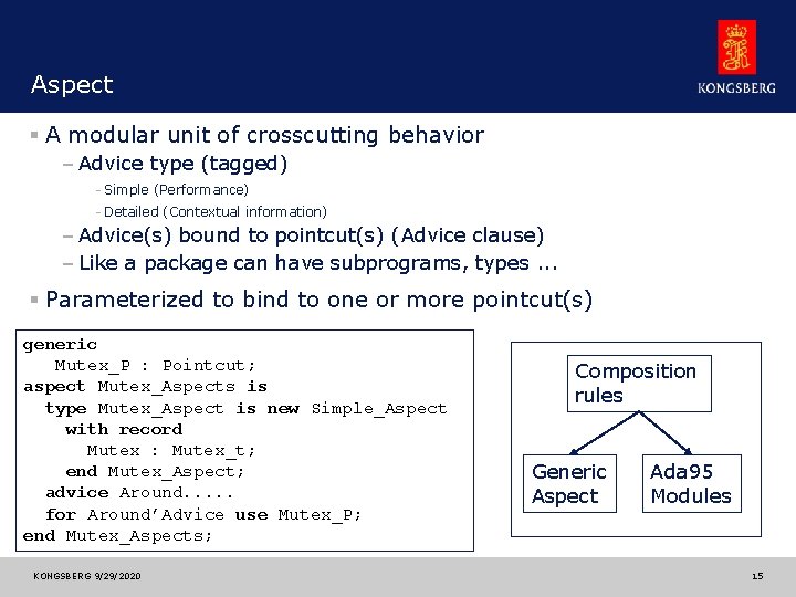 Aspect § A modular unit of crosscutting behavior – Advice type (tagged) - Simple