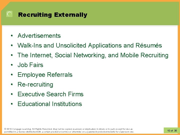 Recruiting Externally • Advertisements • Walk-Ins and Unsolicited Applications and Résumés • The Internet,