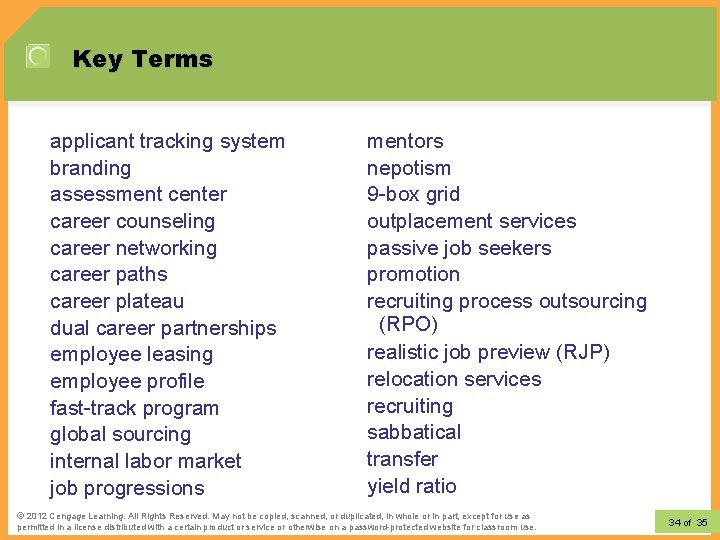 Key Terms applicant tracking system branding assessment center career counseling career networking career paths