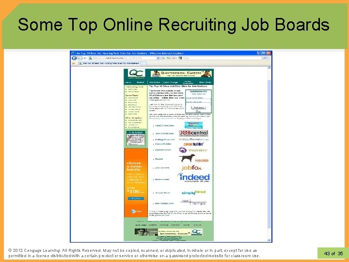 Some Top Online Recruiting Job Boards © 2012 Learning. All Rights Reserved. May not