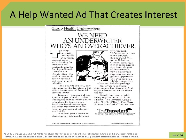 A Help Wanted Ad That Creates Interest © 2012 Learning. All Rights Reserved. May