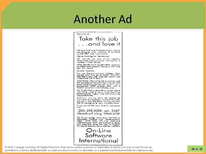 Another Ad © 2012 Learning. All Rights Reserved. May not be copied, scanned, or