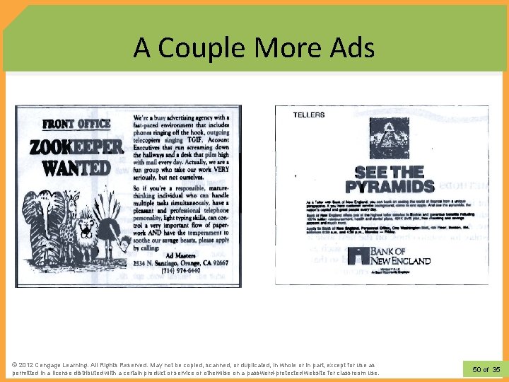 A Couple More Ads © 2012 Learning. All Rights Reserved. May not be copied,