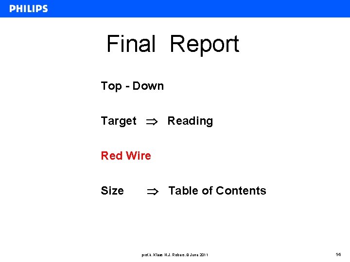 Final Report Top - Down Target Reading Red Wire Size Table of Contents prof.