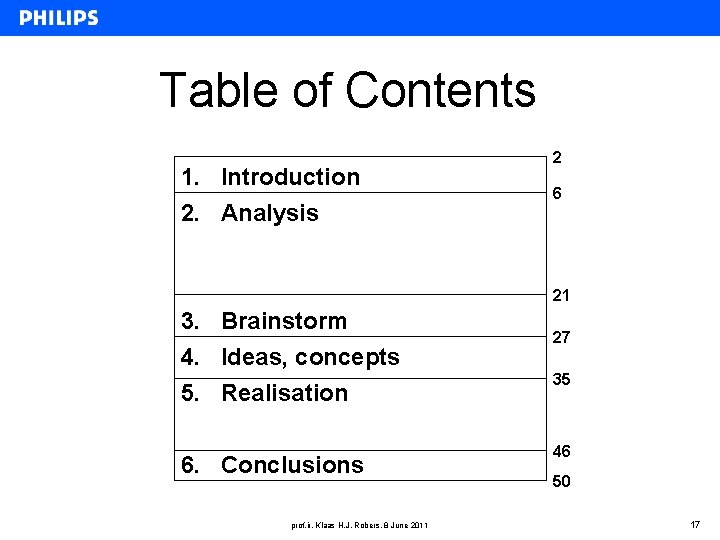 Table of Contents 1. Introduction 2. Analysis 2 6 21 3. Brainstorm 4. Ideas,