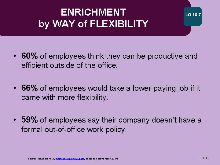 ENRICHMENT by WAY of FLEXIBILITY LO 10 -7 • 60% of employees think they