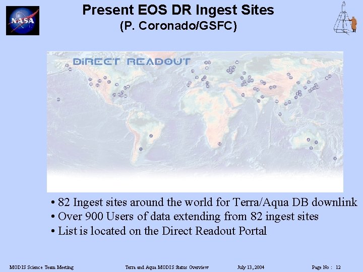 Present EOS DR Ingest Sites (P. Coronado/GSFC) • 82 Ingest sites around the world