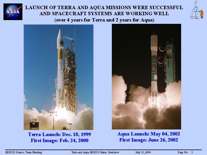 LAUNCH OF TERRA AND AQUA MISSIONS WERE SUCCESSFUL AND SPACECRAFT SYSTEMS ARE WORKING WELL