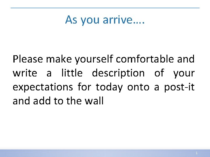 As you arrive…. Please make yourself comfortable and write a little description of your