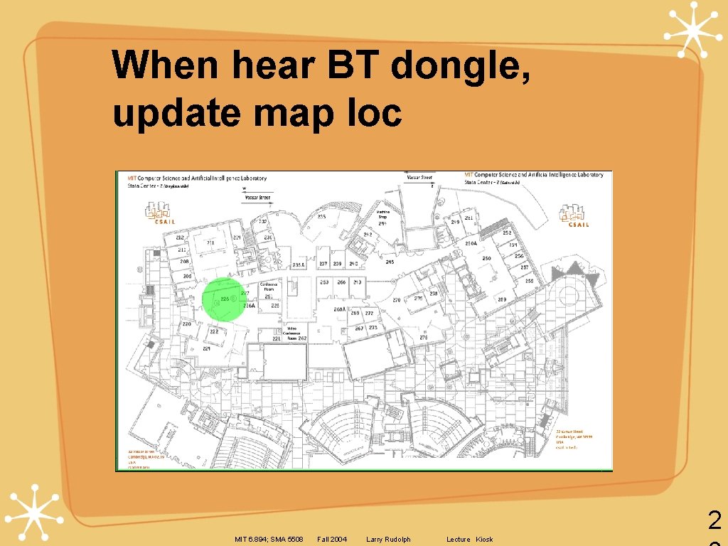 When hear BT dongle, update map loc 2 MIT 6. 894; SMA 5508 Fall