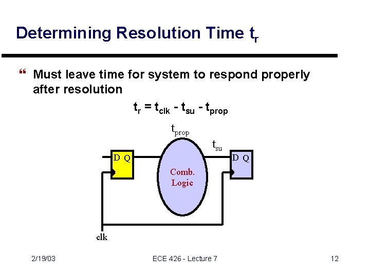 Determining Resolution Time tr } Must leave time for system to respond properly after Determining Resolution Time tr } Must leave time for system to respond properly after