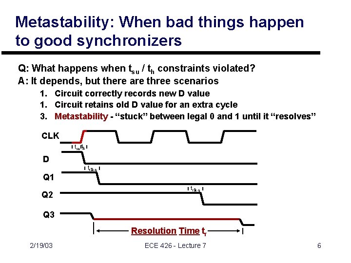 Metastability: When bad things happen to good synchronizers Q: What happens when tsu / Metastability: When bad things happen to good synchronizers Q: What happens when tsu /