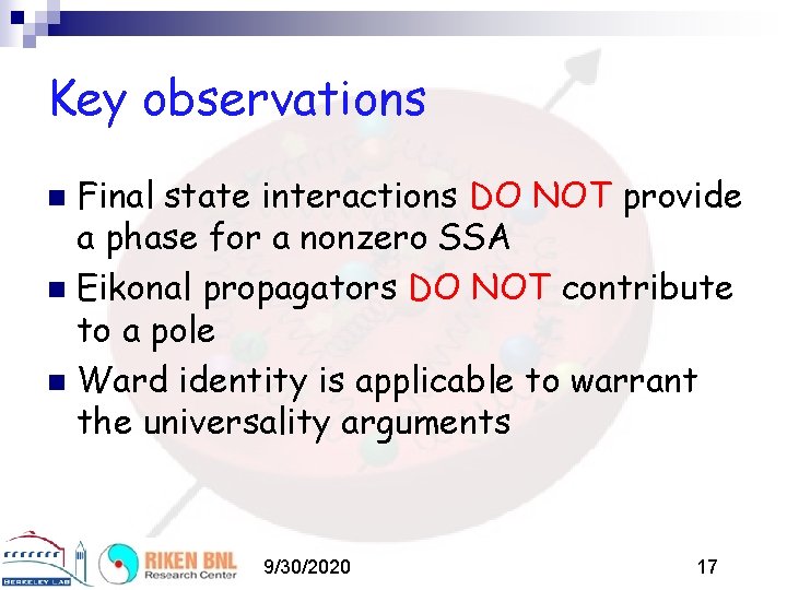 Key observations Final state interactions DO NOT provide a phase for a nonzero SSA