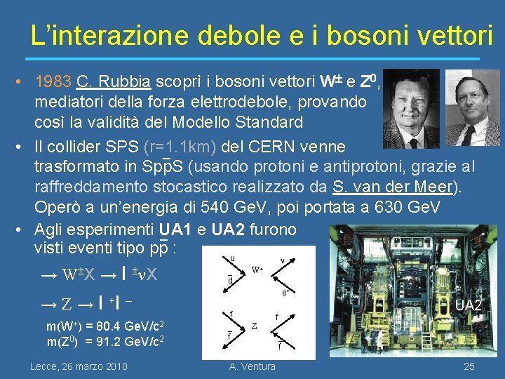 L’interazione debole e i bosoni vettori • 1983 C. Rubbia scoprì i bosoni vettori