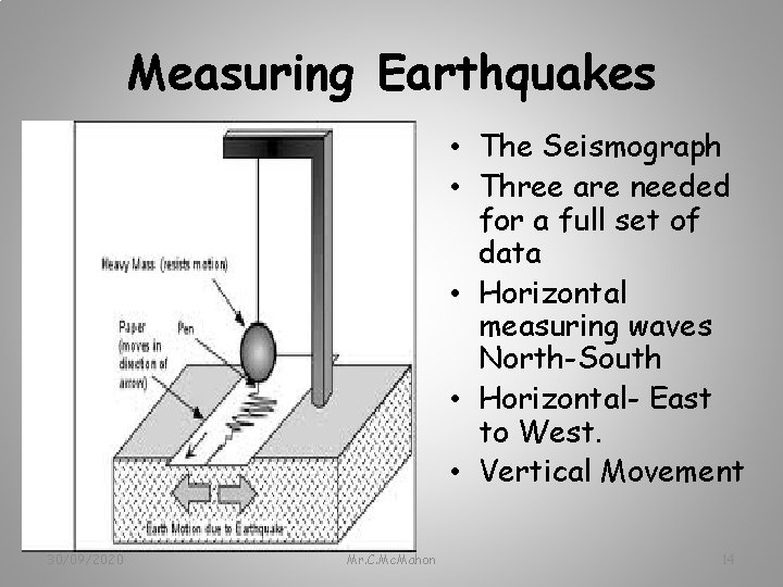 Measuring Earthquakes • The Seismograph • Three are needed for a full set of