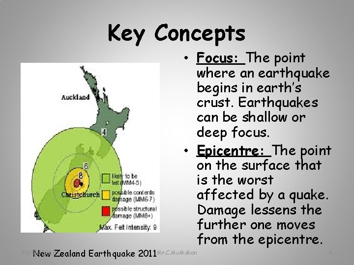 Key Concepts 30/09/2020 New Zealand • Focus: The point where an earthquake begins in