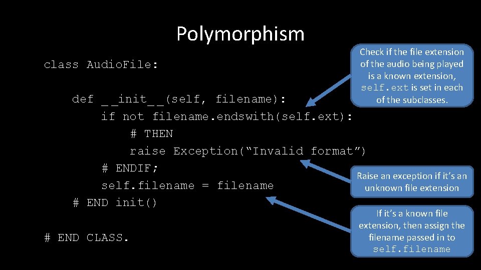 Polymorphism class Audio. File: Check if the file extension of the audio being played